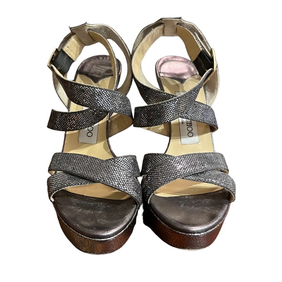 Jimmy Choo Shoes - Jimmy Choo "Vamp" Glitter Platform Heels in Dark Silver/Pewter, Sz 5.5 (35.5)